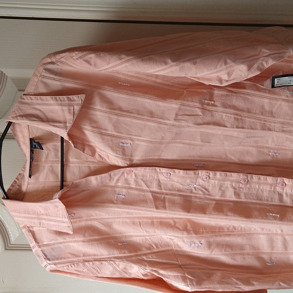 Women's Plus Size (1X) Blouse-Peach w/Sequins
